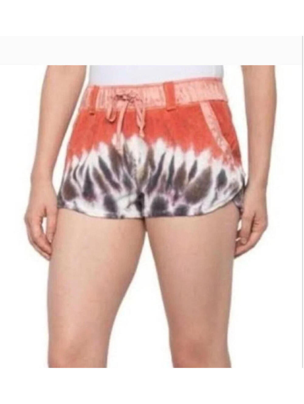 Young Broke & Fabulous sz S orange tie dye elastic waist boho  beachy shorts BB‎